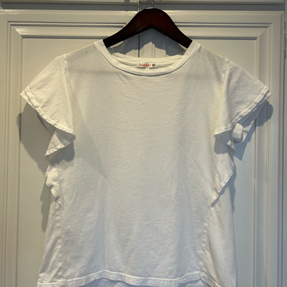 Sundry White Ruffle Sleeve Top size 1